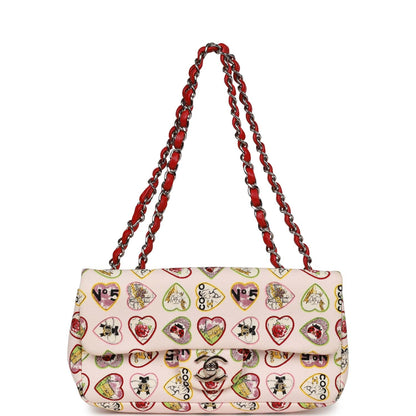 Chanel Small Classic Coco Heart Motif Flap Bag Multicolor Canvas Silver Hardware