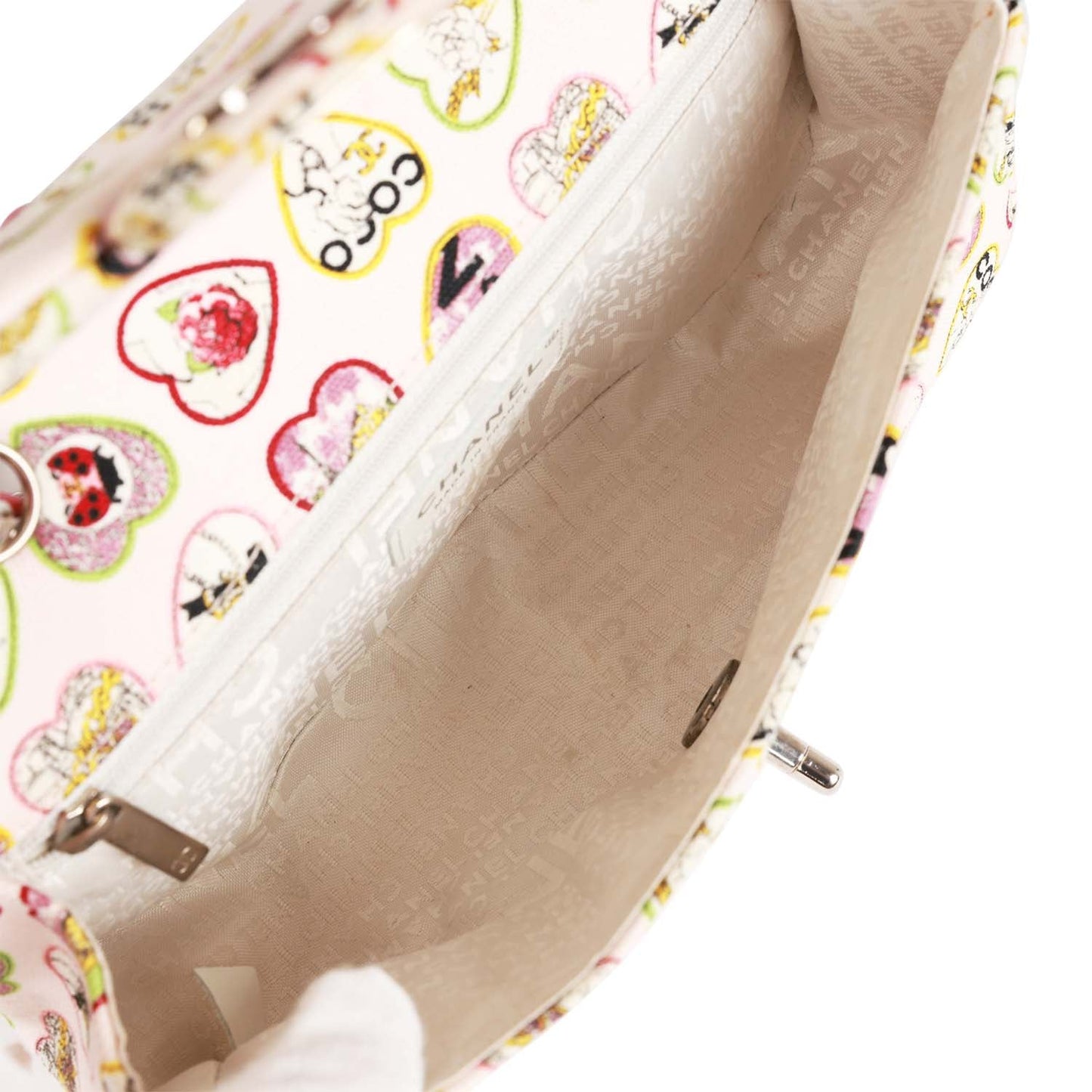 Chanel Small Classic Coco Heart Motif Flap Bag Multicolor Canvas Silver Hardware