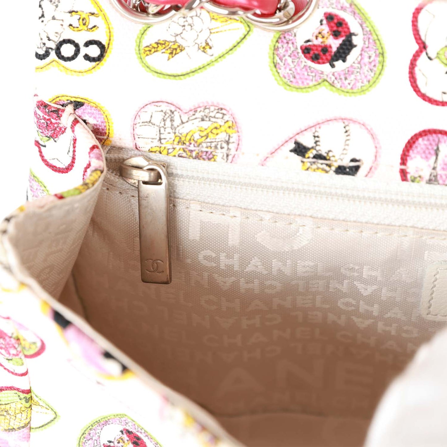 Chanel Small Classic Coco Heart Motif Flap Bag Multicolor Canvas Silver Hardware