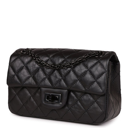 Chanel Mini Reissue 224 2.55 Flap So Black Aged Calfskin Black Hardware