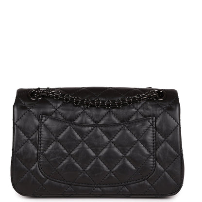 Chanel Mini Reissue 224 2.55 Flap So Black Aged Calfskin Black Hardware