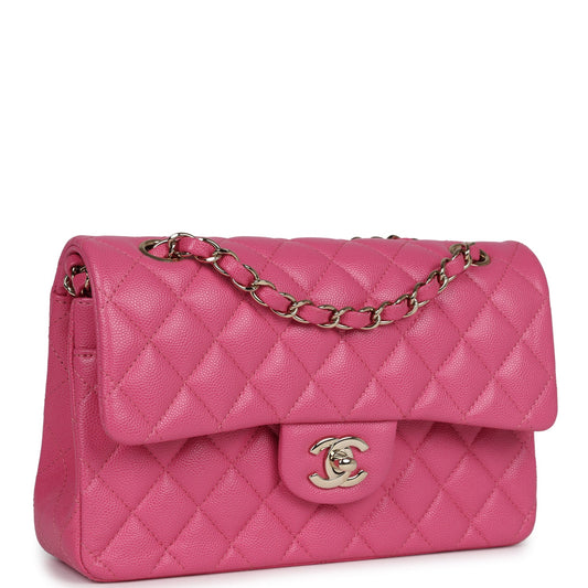 Chanel Small Classic Double Flap Dark Pink Caviar Light Gold Hardware