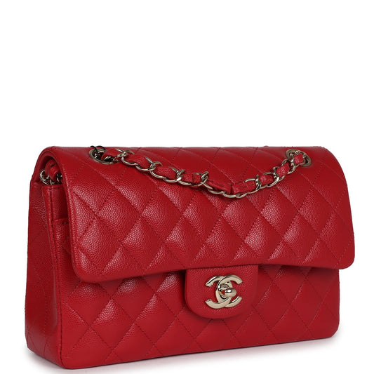 Chanel Small Classic Double Flap Red Caviar Light Gold Hardware
