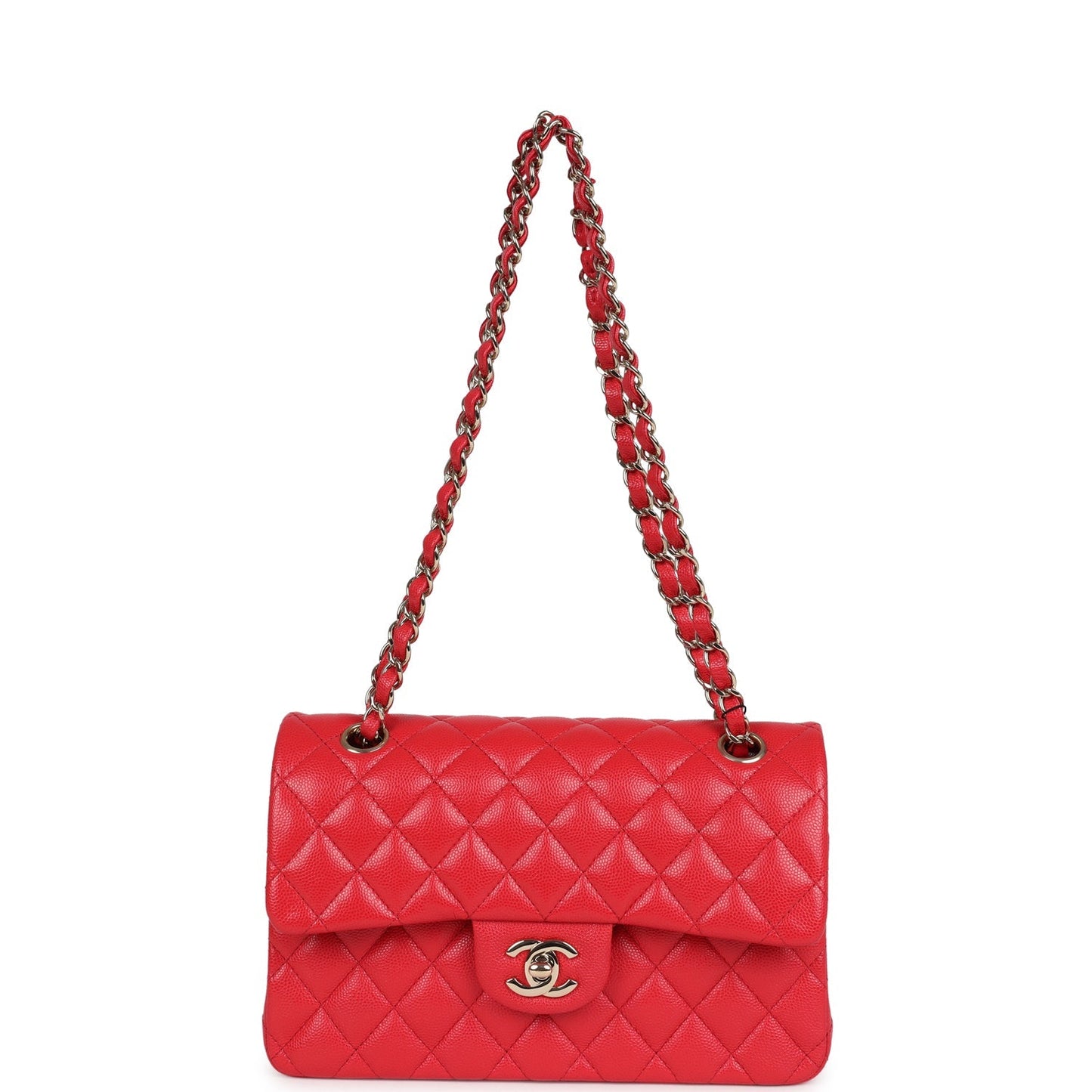 Chanel Small Classic Double Flap Bag Red Shiny Caviar Light Gold Hardware