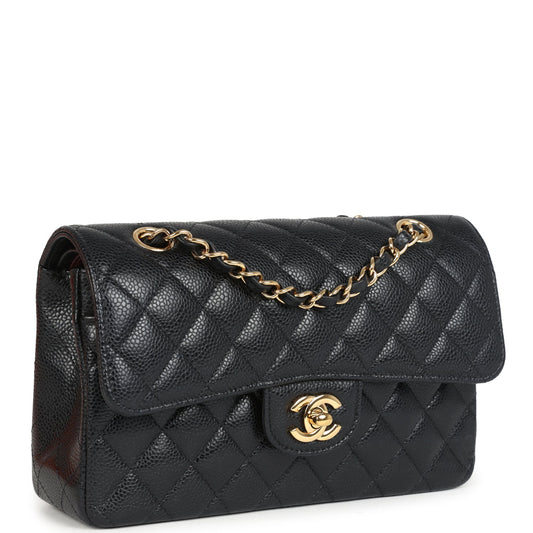 Chanel Small Classic Double Flap Bag Black Caviar Gold Hardware