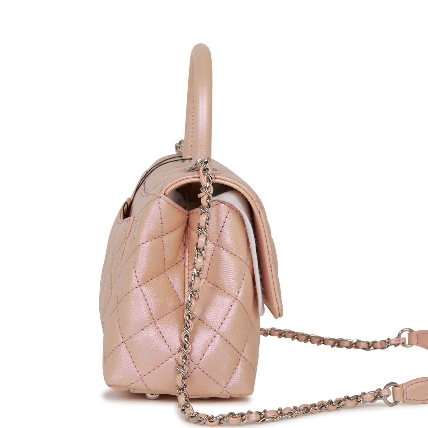 Chanel Small Coco Handle Flap Bag Pink Iridescent Caviar Silver Hardware