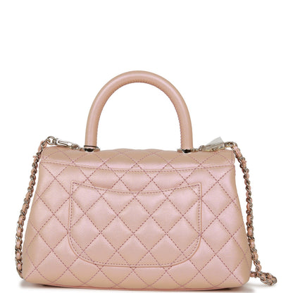 Chanel Small Coco Handle Flap Bag Pink Iridescent Caviar Silver Hardware