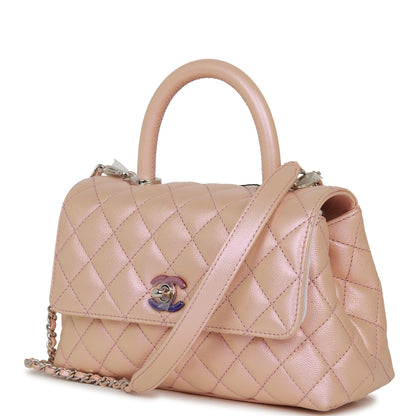 Chanel Small Coco Handle Flap Bag Pink Iridescent Caviar Silver Hardware