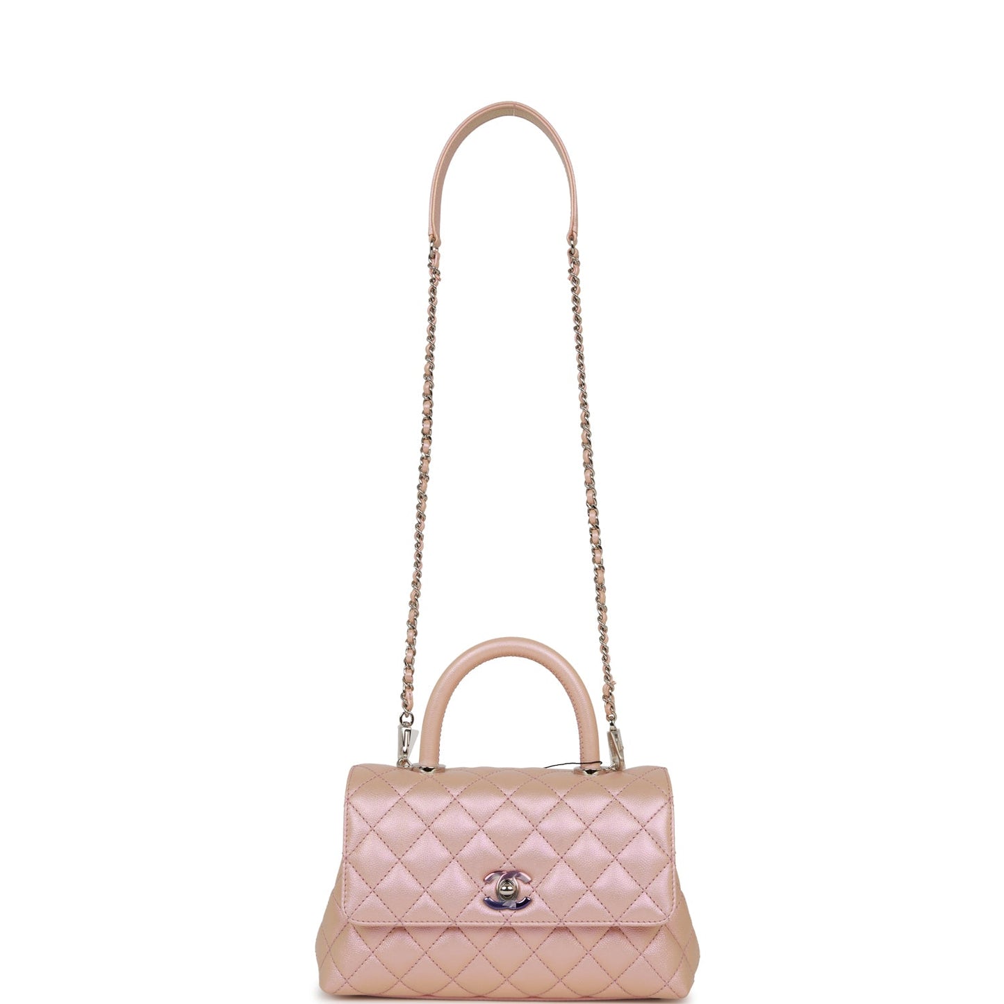 Chanel Small Coco Handle Flap Bag Pink Iridescent Caviar Silver Hardware