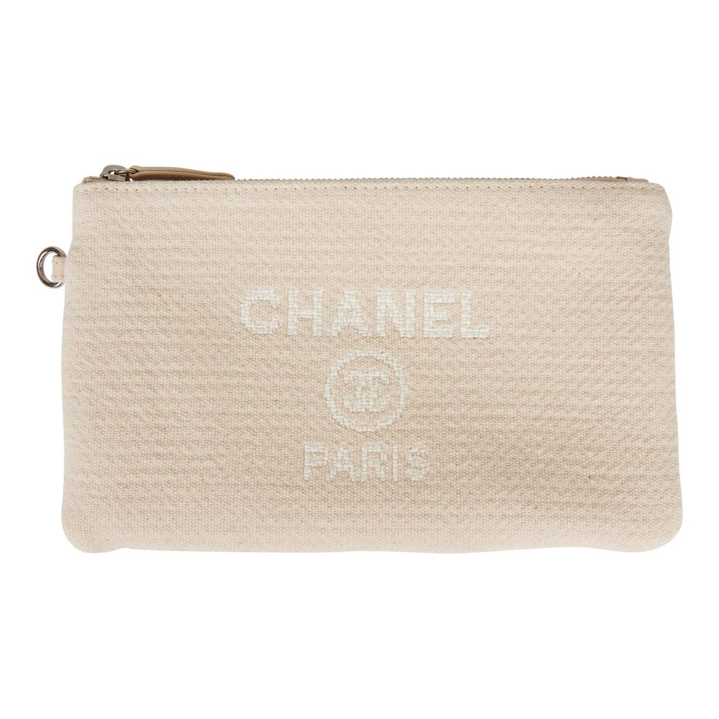 Chanel Large Deauville Shopping Bag White Boucle Silver Hardware