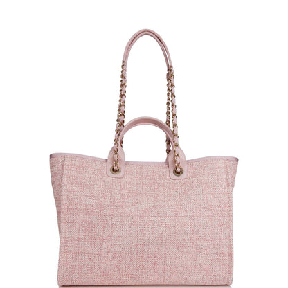 Chanel Large Deauville Shopping Bag Pink Lurex Gold Hardware