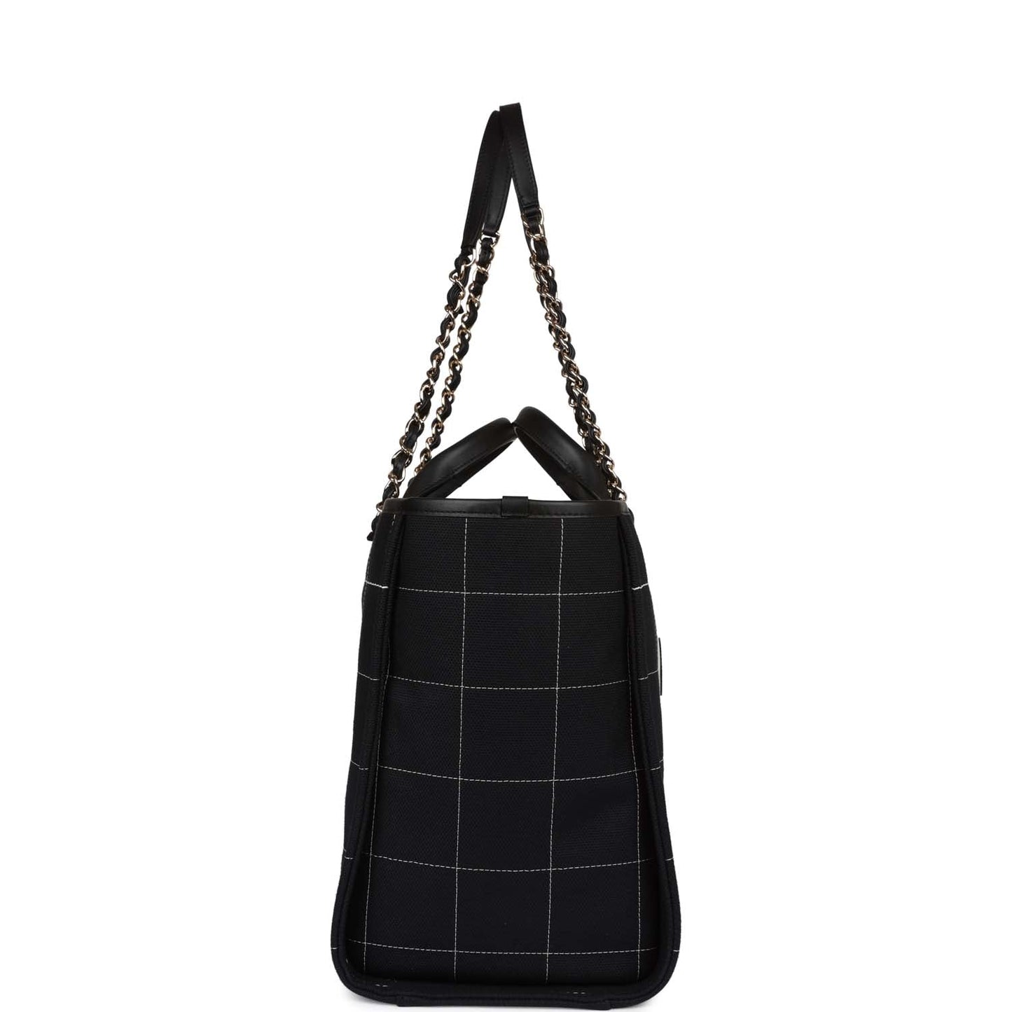 Chanel Large Deauville Shopping Bag Black and White Grid Light Gold Hardware