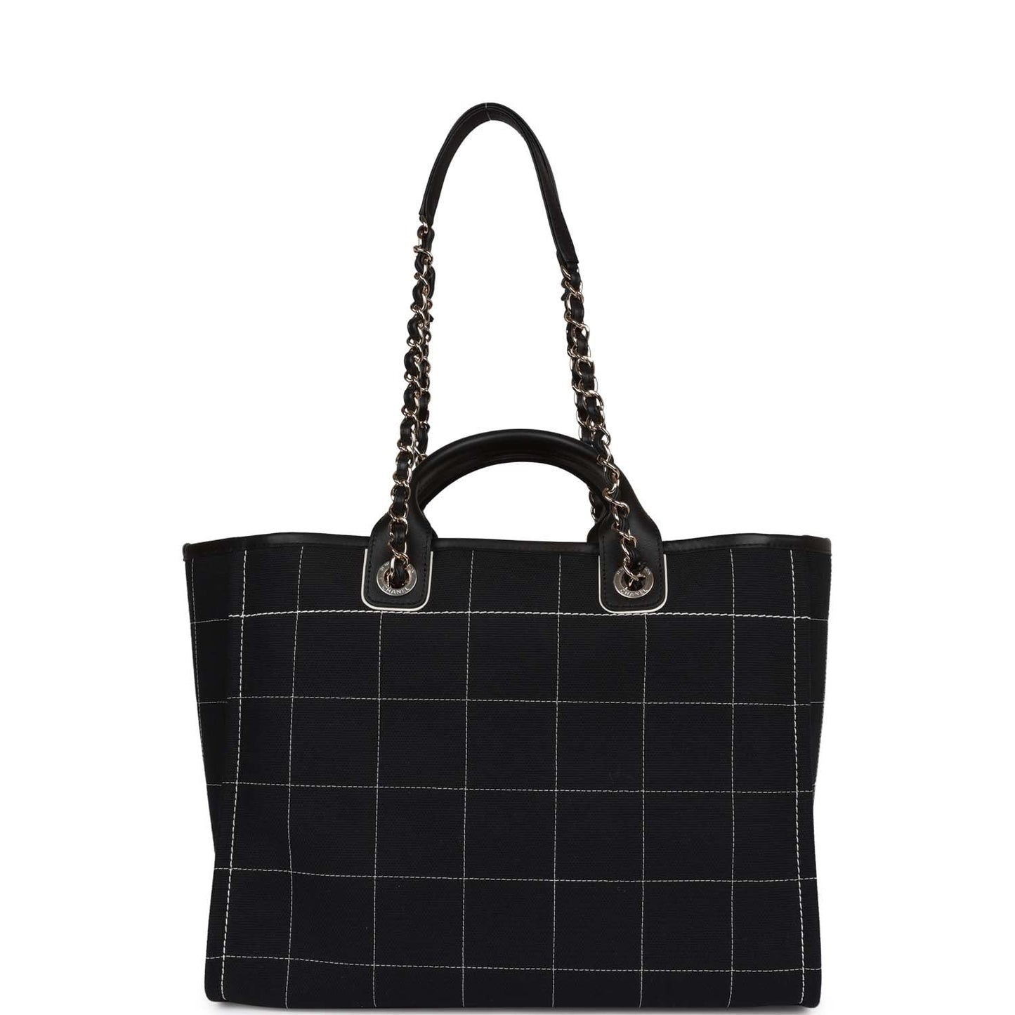 Chanel Large Deauville Shopping Bag Black and White Grid Light Gold Hardware