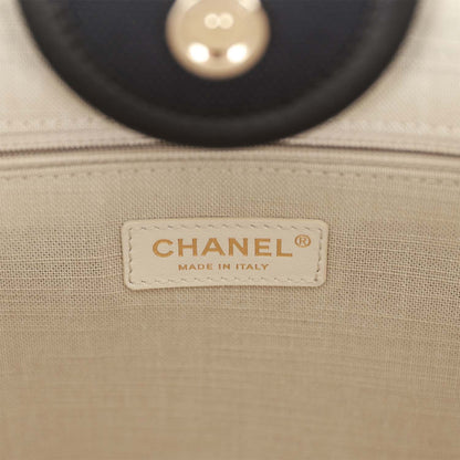 Chanel Large Deauville Shopping Bag Black and White Grid Light Gold Hardware
