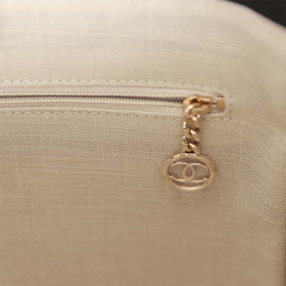 Chanel Large Deauville Shopping Bag Black and White Grid Light Gold Hardware