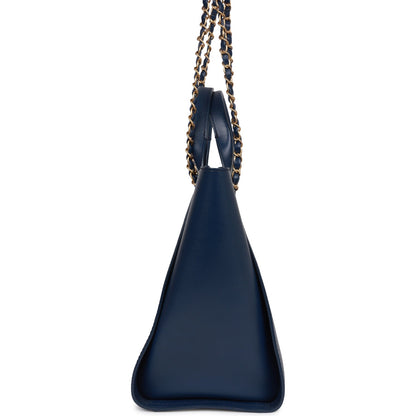 Chanel Small Deauville Shopping Bag Blue Caviar Antique Gold Hardware