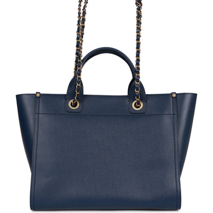 Chanel Small Deauville Shopping Bag Blue Caviar Antique Gold Hardware