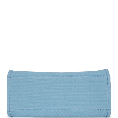 Chanel Small Deauville Shopping Bag Blue Boucle Silver Hardware