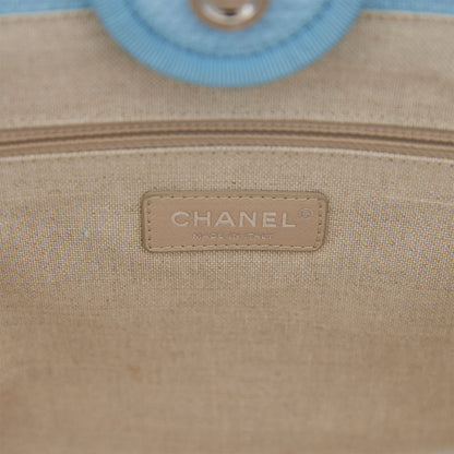 Chanel Small Deauville Shopping Bag Blue Boucle Silver Hardware