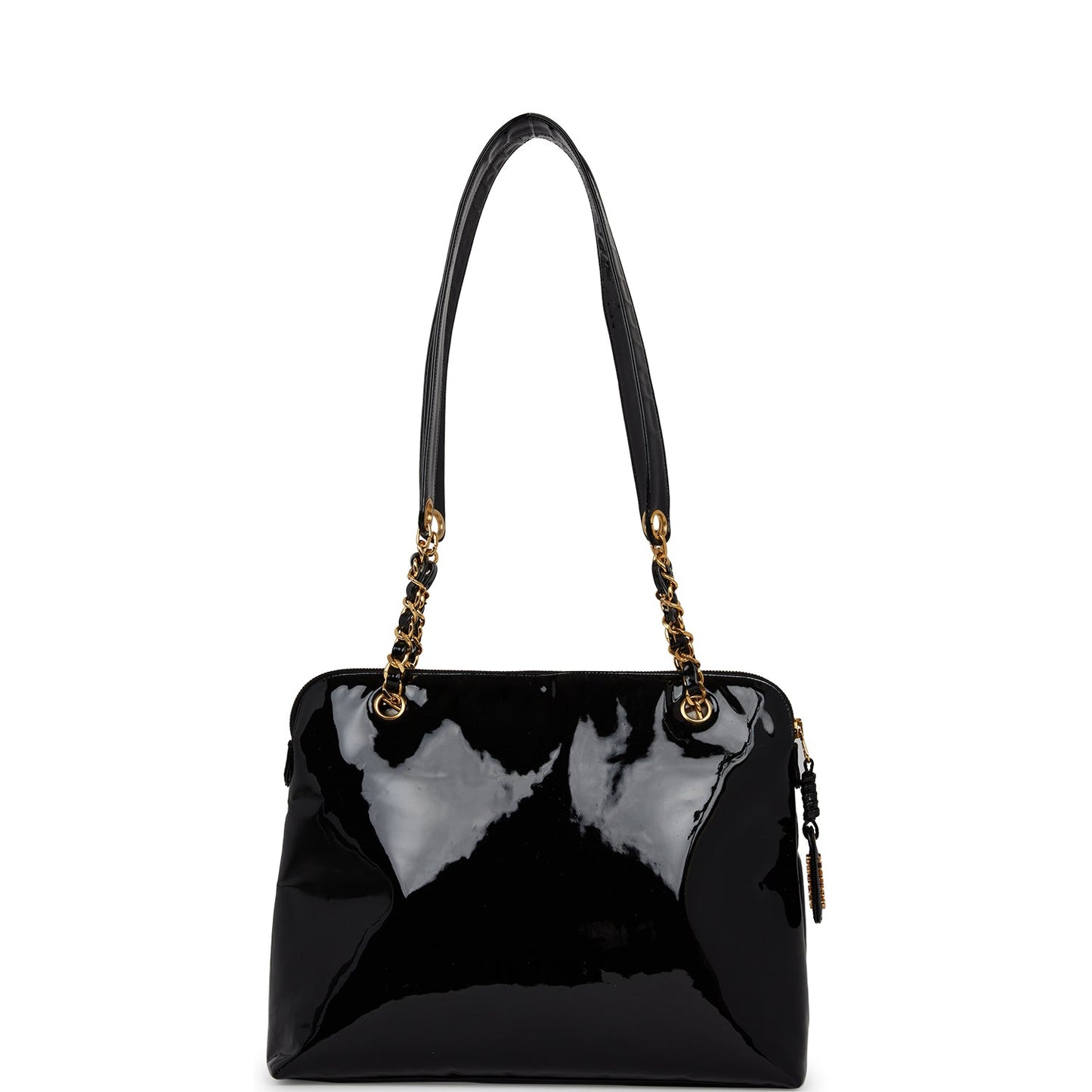 Chanel Vintage Tote Bag Black Patent Gold Hardware