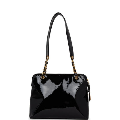 Chanel Vintage Tote Bag Black Patent Gold Hardware