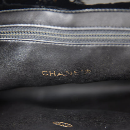 Chanel Vintage Tote Bag Black Patent Gold Hardware