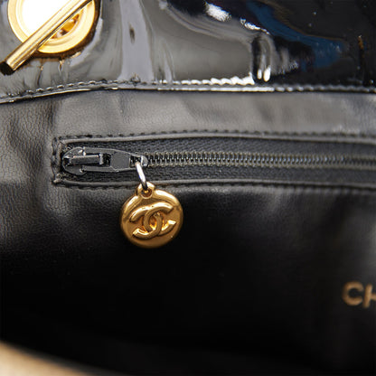Chanel Vintage Tote Bag Black Patent Gold Hardware