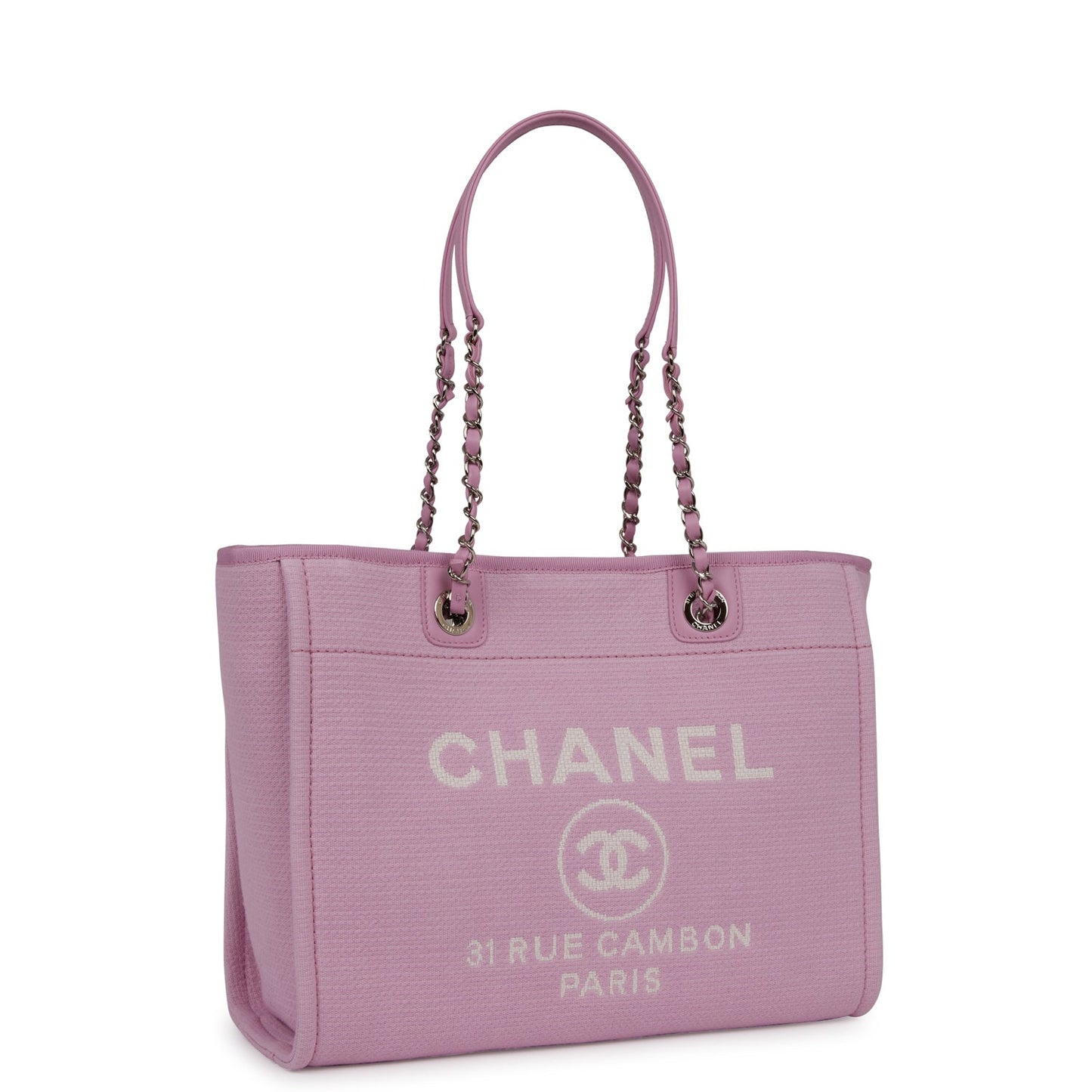 Chanel Small Deauville Shopping Bag Pink Boucle Light Silver Hardware