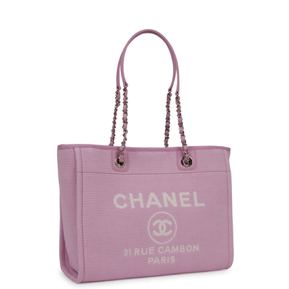Chanel Small Deauville Shopping Bag Pink Boucle Light Silver Hardware