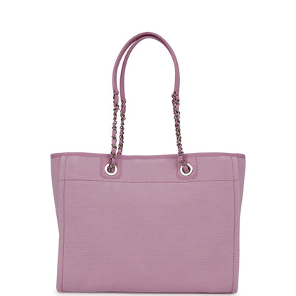Chanel Small Deauville Shopping Bag Pink Boucle Light Silver Hardware