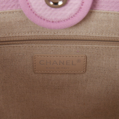 Chanel Small Deauville Shopping Bag Pink Boucle Light Silver Hardware