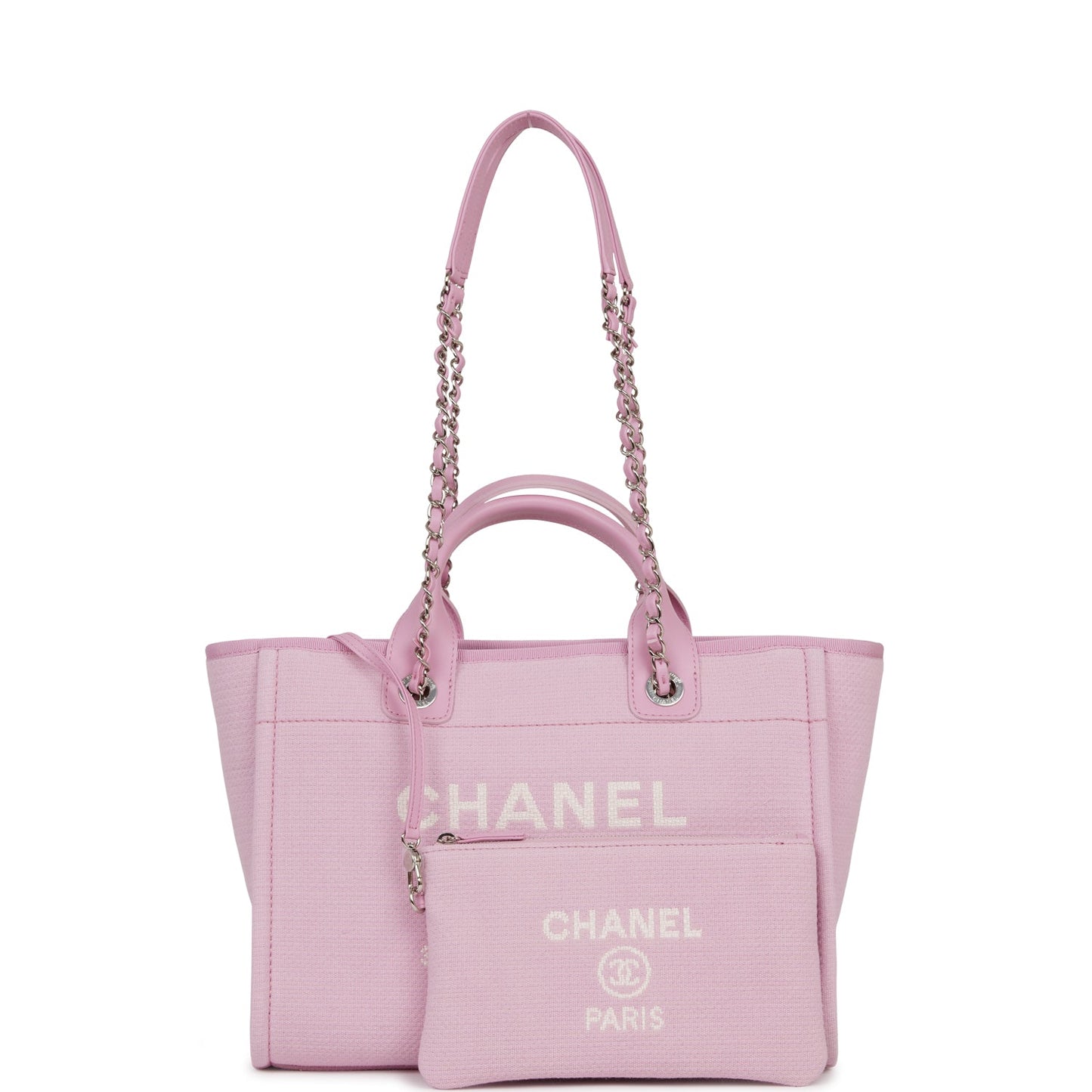 Chanel Small Deauville Shopping Bag Pink Boucle Silver Hardware