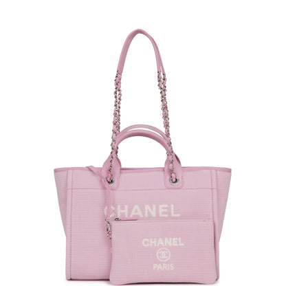 Chanel Small Deauville Shopping Bag Pink Boucle Silver Hardware