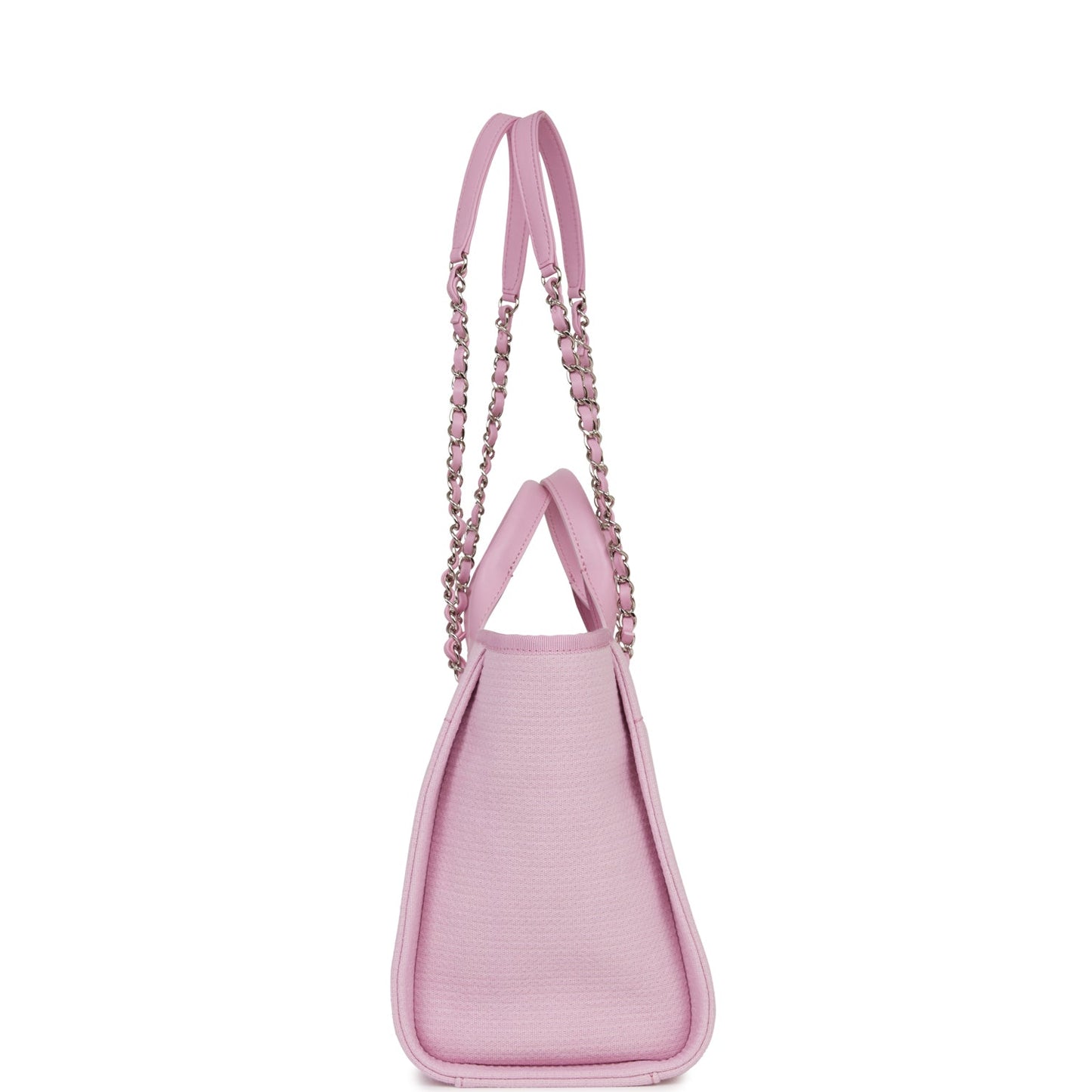 Chanel Small Deauville Shopping Bag Pink Boucle Silver Hardware