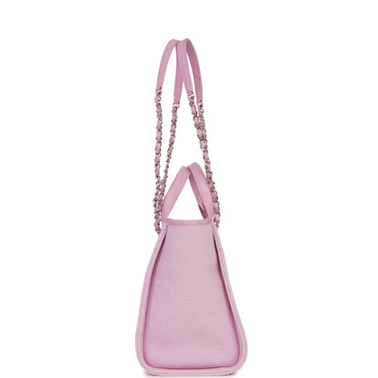 Chanel Small Deauville Shopping Bag Pink Boucle Silver Hardware