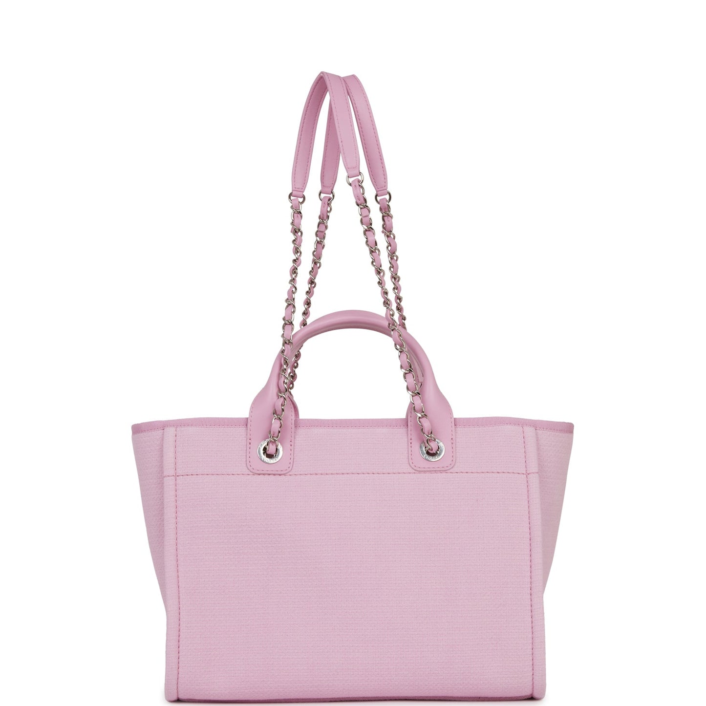 Chanel Small Deauville Shopping Bag Pink Boucle Silver Hardware