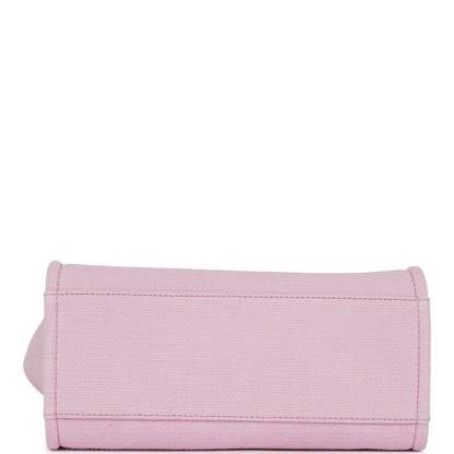 Chanel Small Deauville Shopping Bag Pink Boucle Silver Hardware