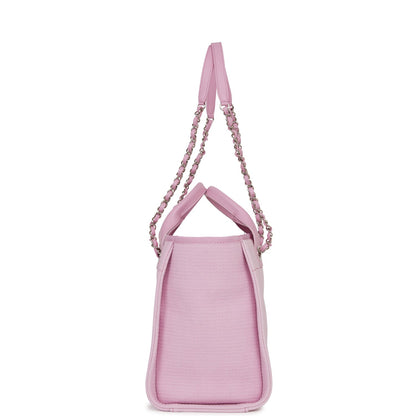 Chanel Small Deauville Shopping Bag Pink Boucle Silver Hardware