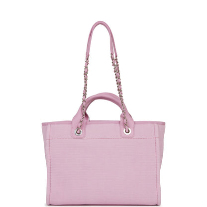 Chanel Small Deauville Shopping Bag Pink Boucle Silver Hardware