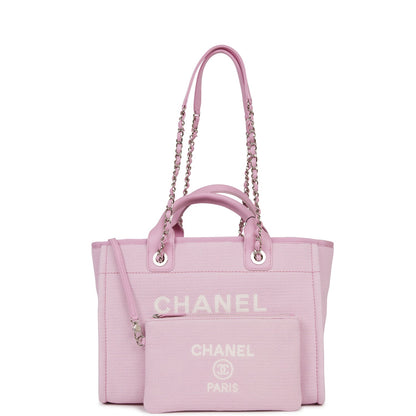 Chanel Small Deauville Shopping Bag Pink Boucle Silver Hardware