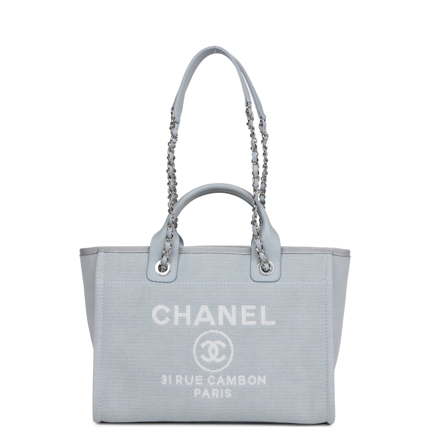 Chanel Small Deauville Shopping Tote Blue Boucle Silver Hardware