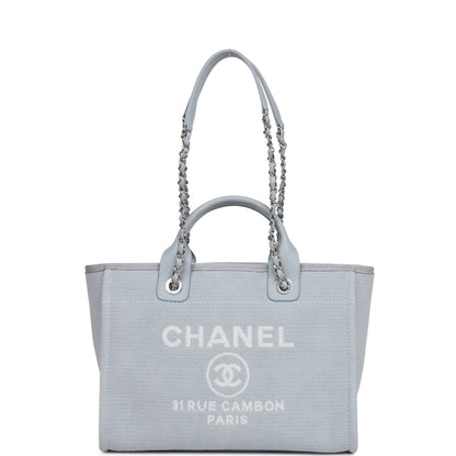 Chanel Small Deauville Shopping Tote Blue Boucle Silver Hardware