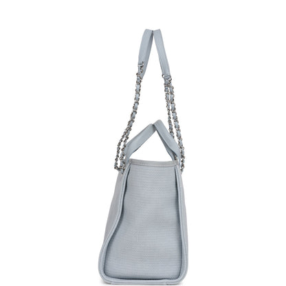 Chanel Small Deauville Shopping Tote Blue Boucle Silver Hardware