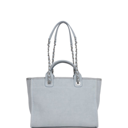 Chanel Small Deauville Shopping Tote Blue Boucle Silver Hardware