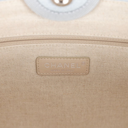 Chanel Small Deauville Shopping Tote Blue Boucle Silver Hardware