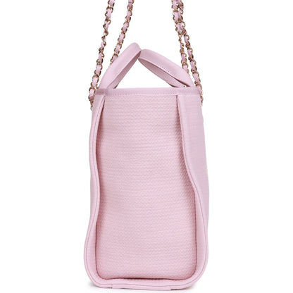 Chanel Small Deauville Shopping Bag Pink Boucle Light Gold Hardware