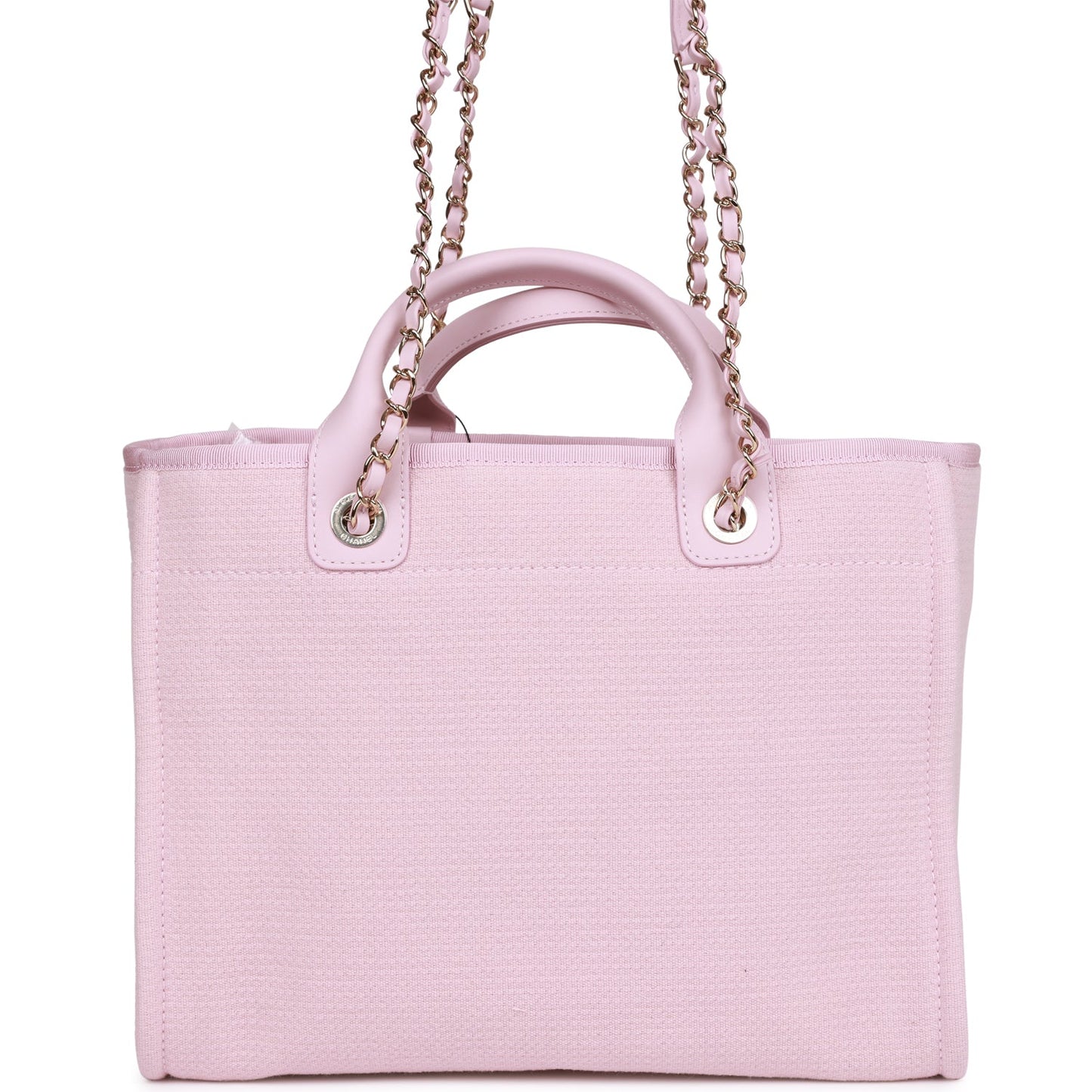 Chanel Small Deauville Shopping Bag Pink Boucle Light Gold Hardware