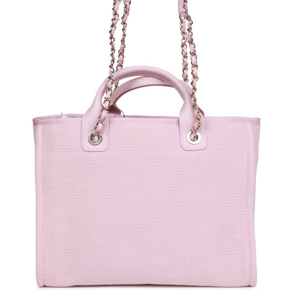 Chanel Small Deauville Shopping Bag Pink Boucle Light Gold Hardware