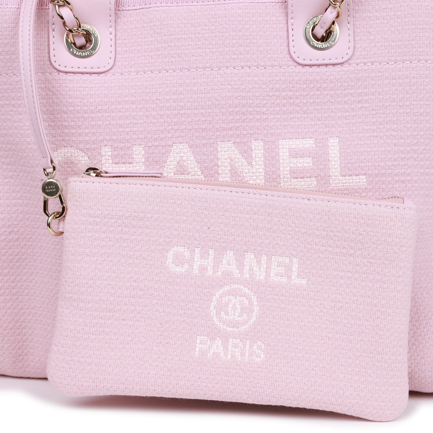 Chanel Small Deauville Shopping Bag Pink Boucle Light Gold Hardware