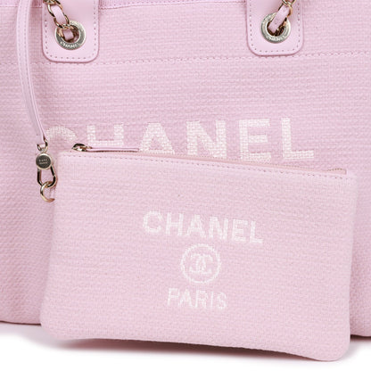 Chanel Small Deauville Shopping Bag Pink Boucle Light Gold Hardware